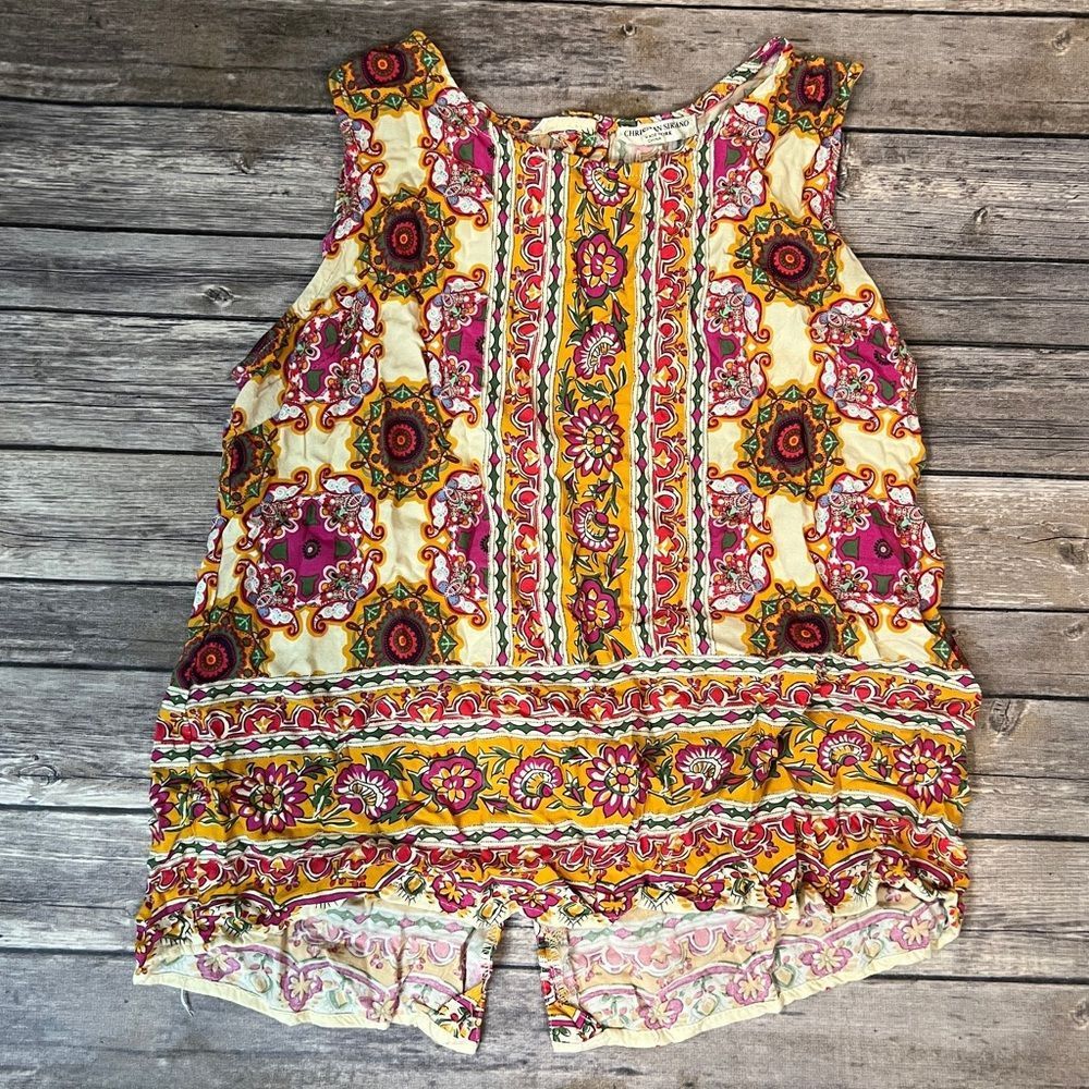 Christian Siriano Boho Floral Tank, Button Top, Size L